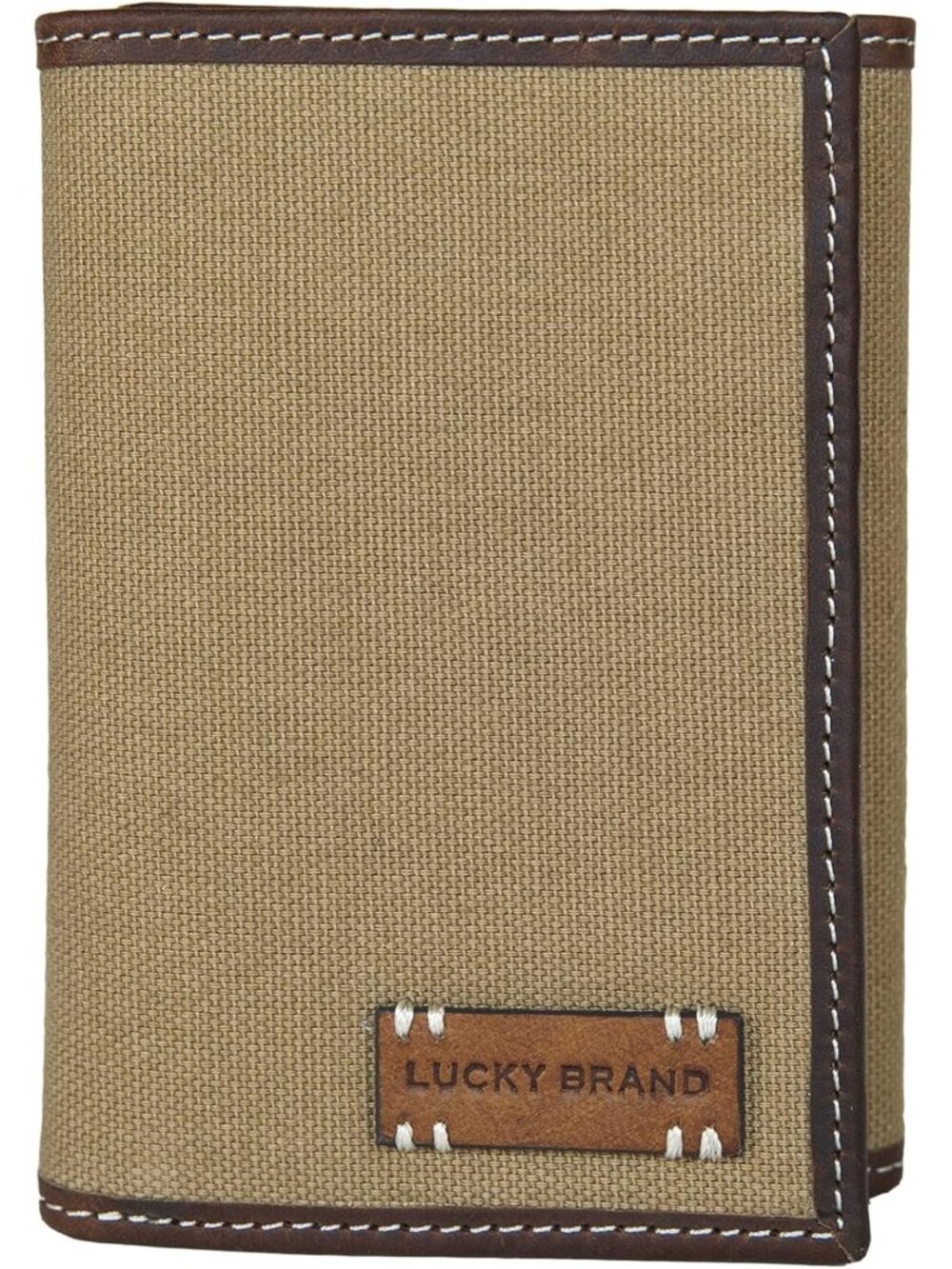 Stylish Canvas & Leather Trifold Wallet in Khaki - Compact, Durable, One Size